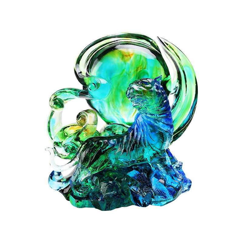 নীল-সবুজ স্বচ্ছ ক্রিস্টাল গ্লাস বাঘের অলঙ্কার