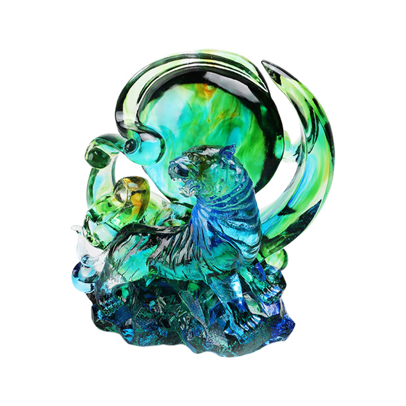 নীল-সবুজ স্বচ্ছ ক্রিস্টাল গ্লাস বাঘের অলঙ্কার