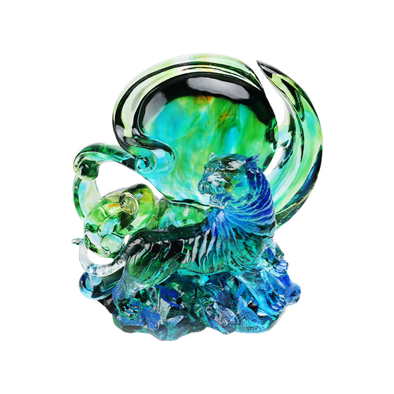 নীল-সবুজ স্বচ্ছ ক্রিস্টাল গ্লাস বাঘের অলঙ্কার