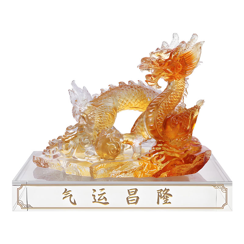 সমৃদ্ধ ভাগ্য- হালকা অ্যাম্বার লিউলি স্ফটিক ড্রাগন অলঙ্কার