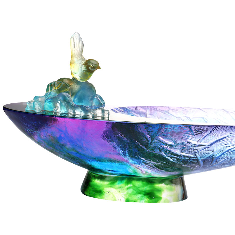 পাখি প্রসাধন সঙ্গে ক্রিস্টাল গ্লাস ফলের বাটি