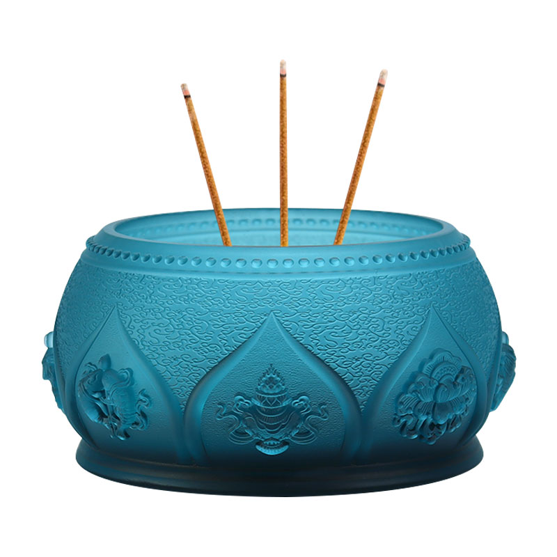 রয়্যাল ব্লু আটটি শুভ প্রতীক বৌদ্ধ বেদি ক্রিস্টাল গ্লাস অফার