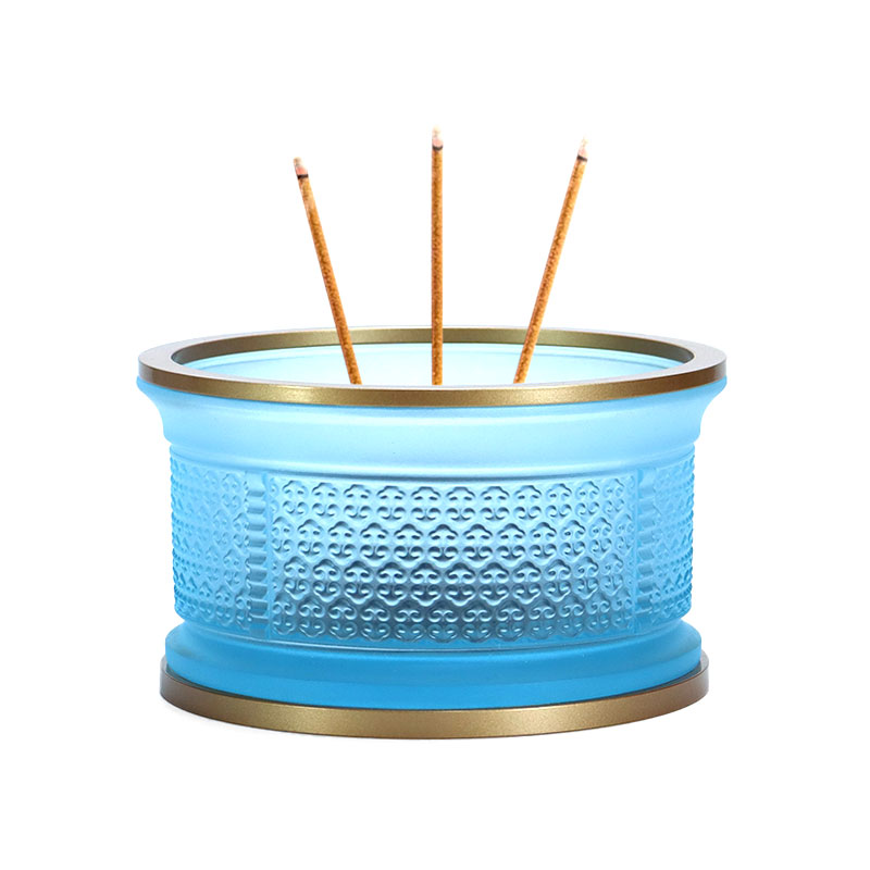 হালকা নীল রুই সিরিজের গ্লাস বৌদ্ধ বেদীর নৈবেদ্য সেট