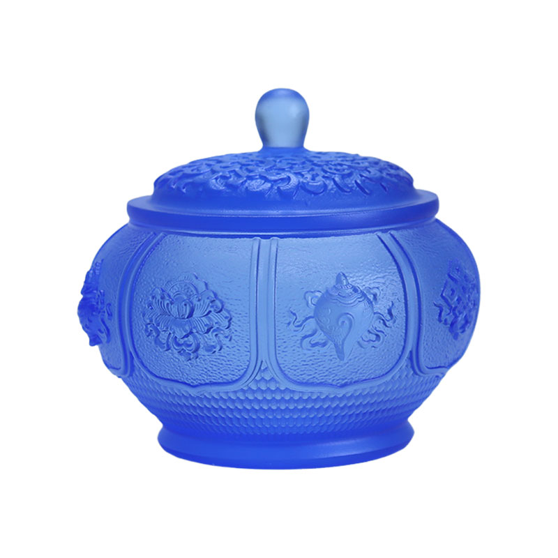 আটটি ট্রেজার লোটাস সিরিজ বৌদ্ধ বেদি ক্রিস্টাল গ্লাস অফারিং সেট