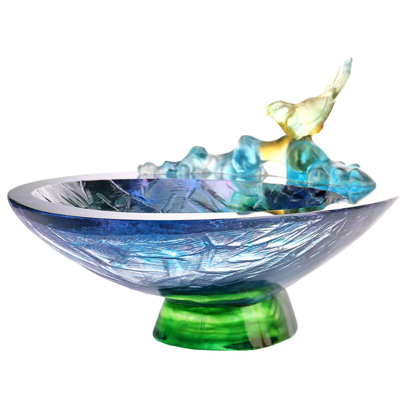 পাখি প্রসাধন সঙ্গে ক্রিস্টাল গ্লাস ফলের বাটি