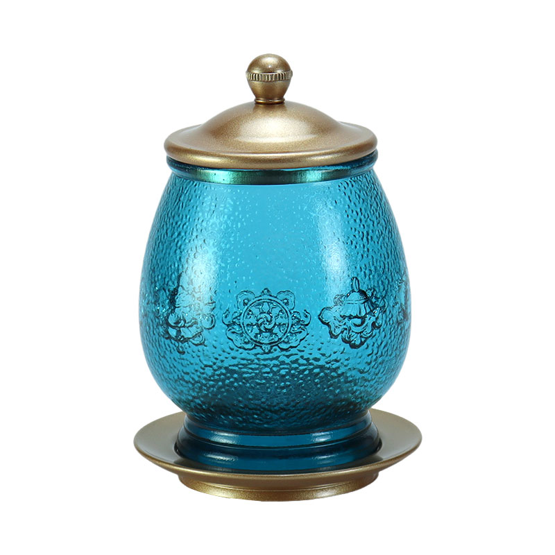 রয়্যাল ব্লু আটটি শুভ প্রতীক বৌদ্ধ বেদি ক্রিস্টাল গ্লাস অফার