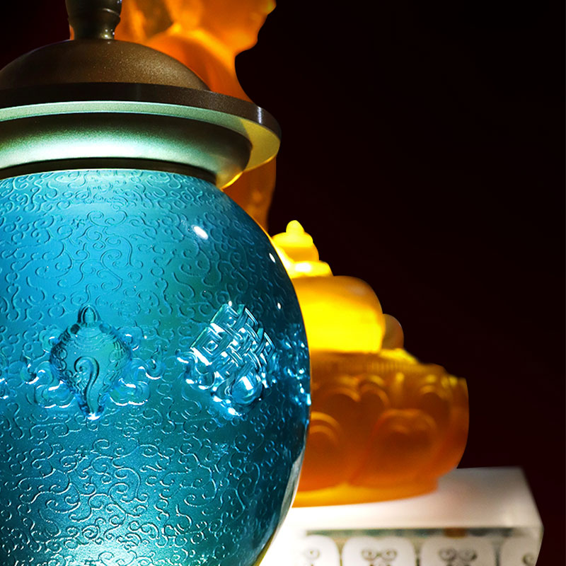 রয়্যাল ব্লু আটটি শুভ প্রতীক বৌদ্ধ বেদি ক্রিস্টাল গ্লাস অফার