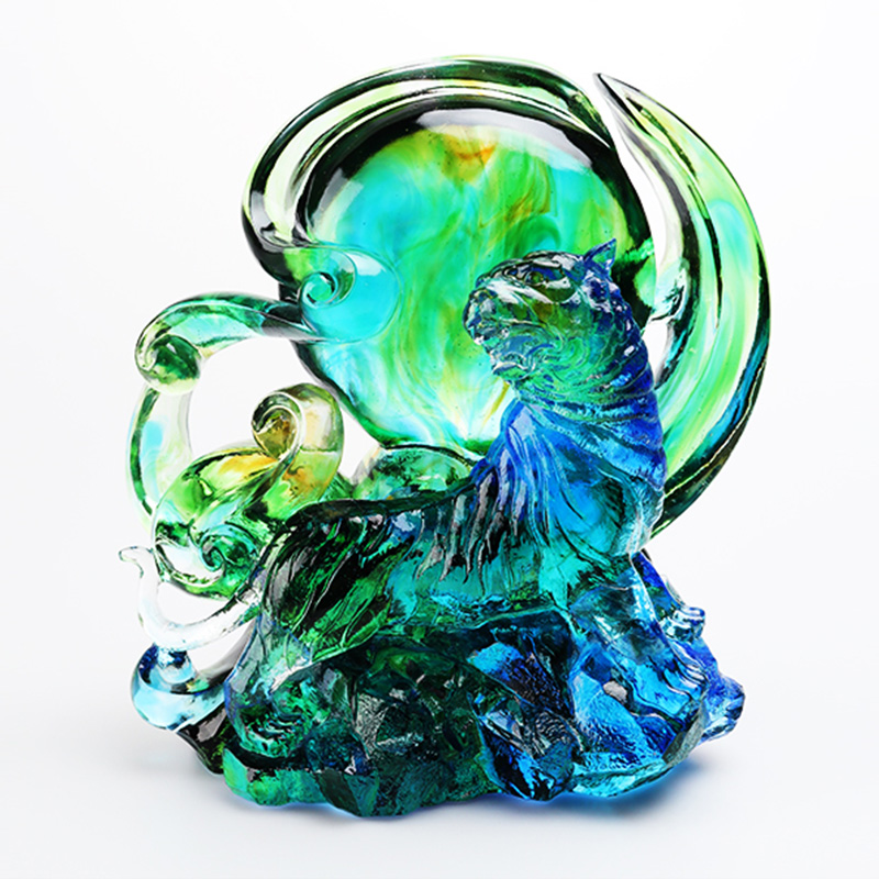 নীল-সবুজ স্বচ্ছ ক্রিস্টাল গ্লাস বাঘের অলঙ্কার